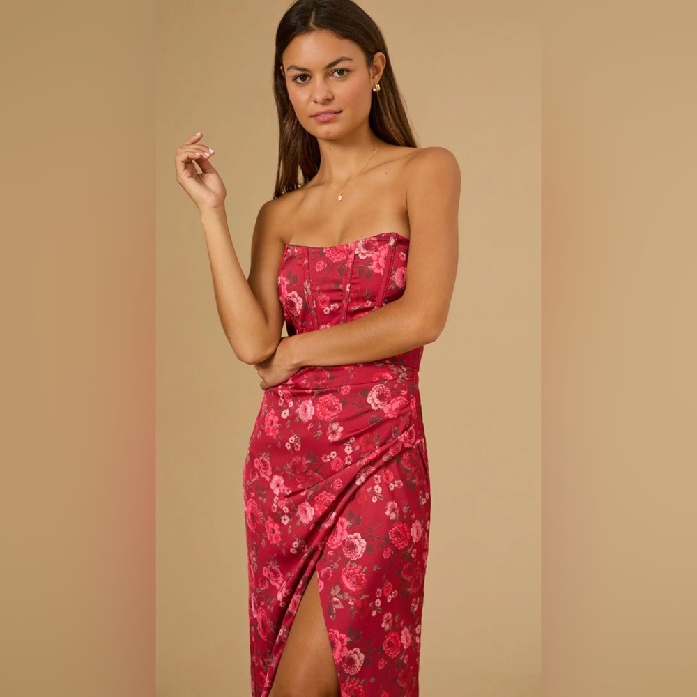 Altar'd State Strapless Red Floral Dress - Picture 2 of 12